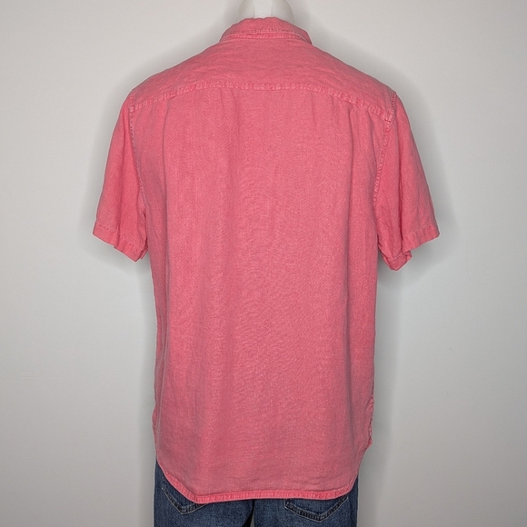 Tommy Bahama Salmon Pink Linen Button Up Short Sleeve Shirt M - Picture 5 of 9
